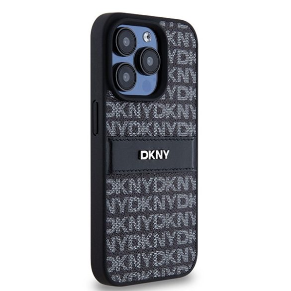 DKNY DKHCP15LPRTHSLK Leather Mono Stripe & Metal Logo tok iPhone 15 Pro - fekete