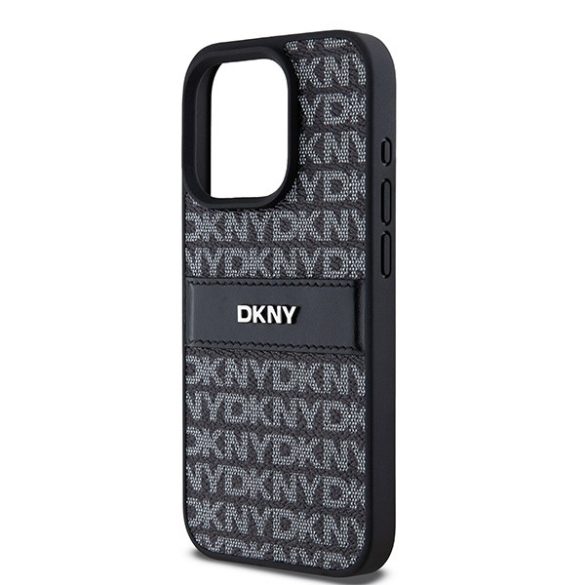 DKNY DKHCP15LPRTHSLK Leather Mono Stripe & Metal Logo tok iPhone 15 Pro - fekete