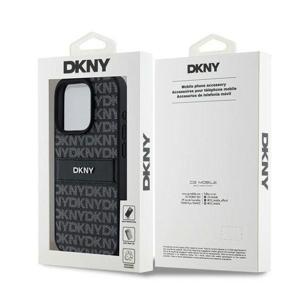 DKNY DKHCP15LPRTHSLK Leather Mono Stripe & Metal Logo tok iPhone 15 Pro - fekete