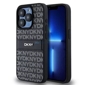 DKNY DKHCP15XPRTHSLK Leather Mono Stripe & Metal Logo tok iPhone 15 Pro Max - fekete