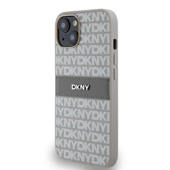 DKNY DKHCP14SPRTHSLE Leather Mono Stripe & Metal Logo tok iPhone 14 / 15 / 13 - bézs