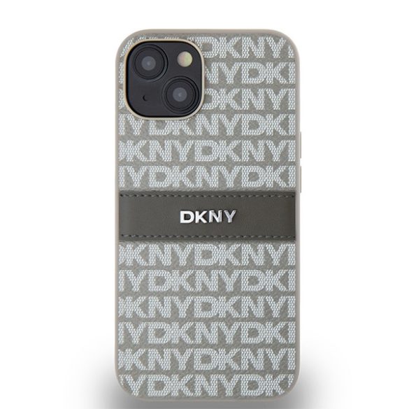 DKNY DKHCP14SPRTHSLE Leather Mono Stripe & Metal Logo tok iPhone 14 / 15 / 13 - bézs