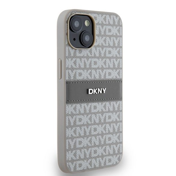 DKNY DKHCP14SPRTHSLE Leather Mono Stripe & Metal Logo tok iPhone 14 / 15 / 13 - bézs