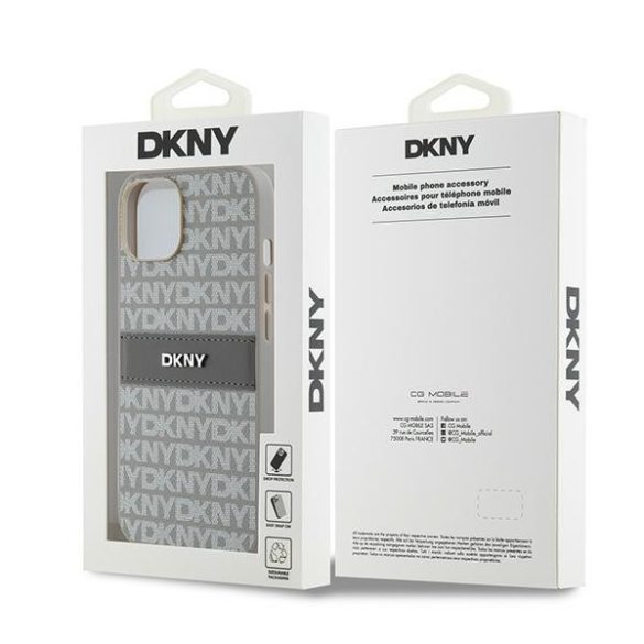 DKNY DKHCP14SPRTHSLE Leather Mono Stripe & Metal Logo tok iPhone 14 / 15 / 13 - bézs