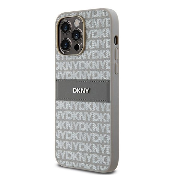 DKNY DKHCP14LPRTHSLE Leather Mono Stripe & Metal Logo tok iPhone 14 Pro - bézs