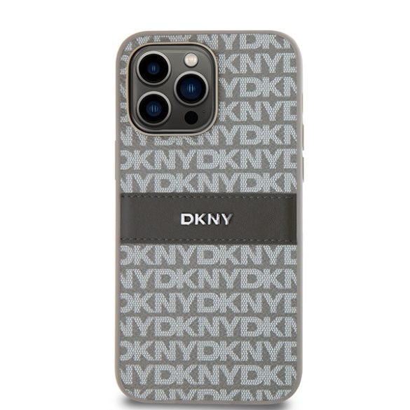 DKNY DKHCP14LPRTHSLE Leather Mono Stripe & Metal Logo tok iPhone 14 Pro - bézs