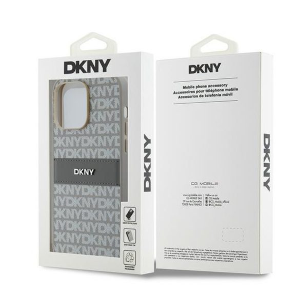 DKNY DKHCP14LPRTHSLE Leather Mono Stripe & Metal Logo tok iPhone 14 Pro - bézs