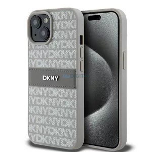 DKNY DKHCP15SPRTHSLE Leather Mono Stripe & Metal Logo tok iPhone 15 - bézs