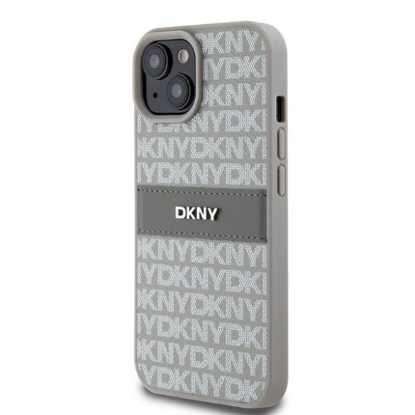 DKNY DKHCP15SPRTHSLE Leather Mono Stripe & Metal Logo tok iPhone 15 / 14 / 13 - bézs