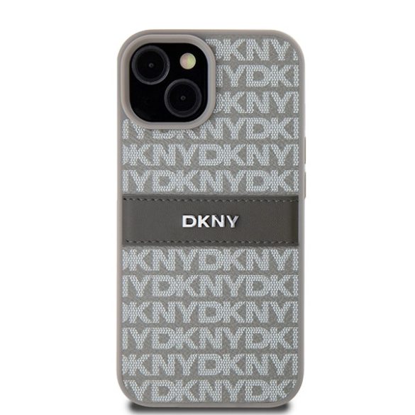 DKNY DKHCP15SPRTHSLE Leather Mono Stripe & Metal Logo tok iPhone 15 / 14 / 13 - bézs