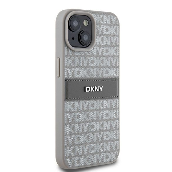 DKNY DKHCP15SPRTHSLE Leather Mono Stripe & Metal Logo tok iPhone 15 / 14 / 13 - bézs