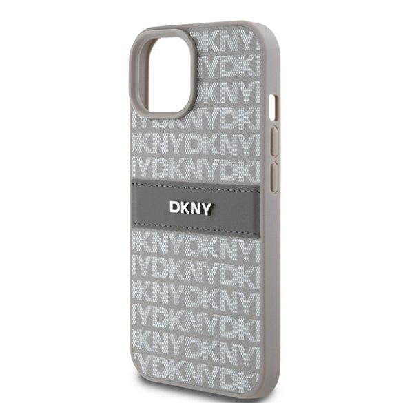 DKNY DKHCP15SPRTHSLE Leather Mono Stripe & Metal Logo tok iPhone 15 / 14 / 13 - bézs