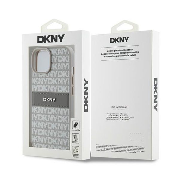 DKNY DKHCP15SPRTHSLE Leather Mono Stripe & Metal Logo tok iPhone 15 / 14 / 13 - bézs