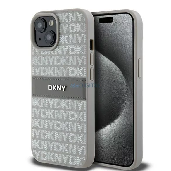 DKNY DKHCP15MPRTHSLE Leather Mono Stripe & Metal Logo tok iPhone 15 Plus - bézs
