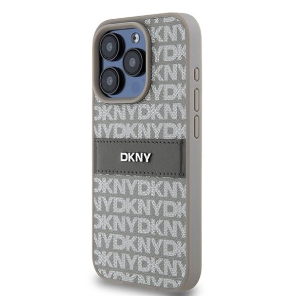 DKNY DKHCP15LPRTHSLE Leather Mono Stripe & Metal Logo tok iPhone 15 Pro - bézs