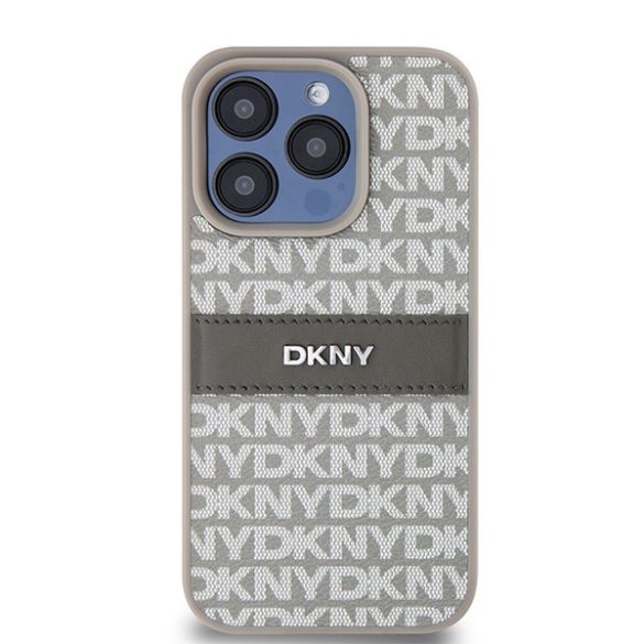 DKNY DKHCP15LPRTHSLE Leather Mono Stripe & Metal Logo tok iPhone 15 Pro - bézs