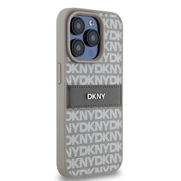 DKNY DKHCP15LPRTHSLE Leather Mono Stripe & Metal Logo tok iPhone 15 Pro - bézs