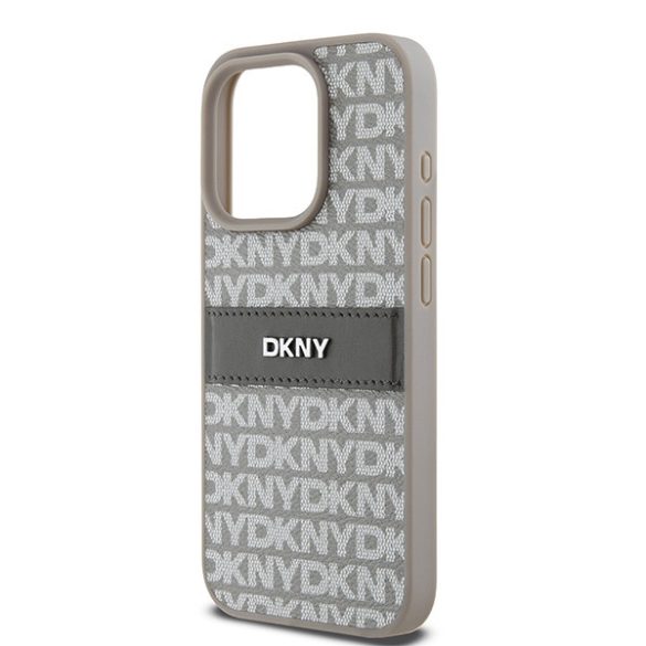 DKNY DKHCP15LPRTHSLE Leather Mono Stripe & Metal Logo tok iPhone 15 Pro - bézs