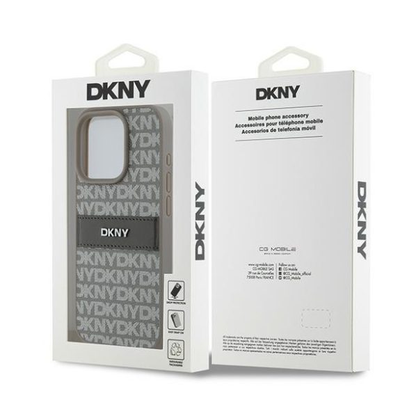 DKNY DKHCP15LPRTHSLE Leather Mono Stripe & Metal Logo tok iPhone 15 Pro - bézs