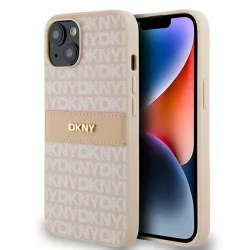   DKNY DKHCP14SPRTHSLP Leather Mono Stripe & Metal Logo tok iPhone 14 - rózsaszín