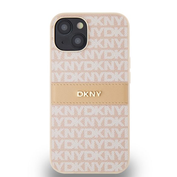 DKNY DKHCP14SPRTHSLP Leather Mono Stripe & Metal Logo tok iPhone 14 / 15 / 13 - rózsaszín