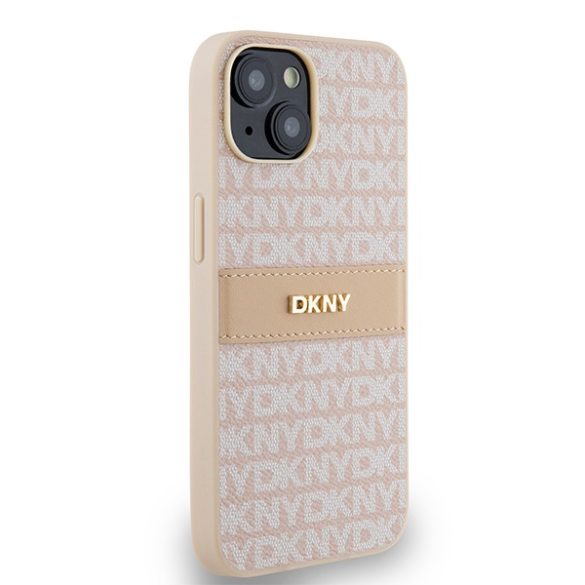 DKNY DKHCP14SPRTHSLP Leather Mono Stripe & Metal Logo tok iPhone 14 / 15 / 13 - rózsaszín