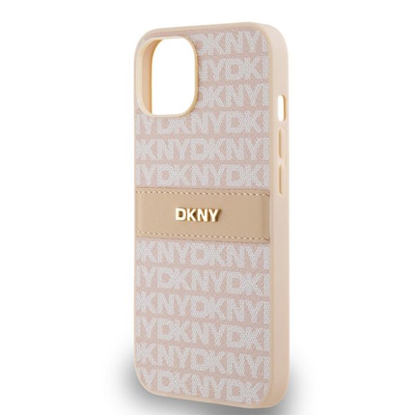 DKNY DKHCP14SPRTHSLP Leather Mono Stripe & Metal Logo tok iPhone 14 / 15 / 13 - rózsaszín