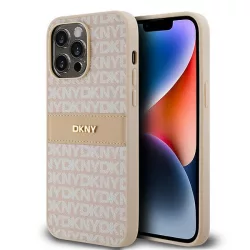   DKNY DKHCP14LPRTHSLP Leather Mono Stripe & Metal Logo tok iPhone 14 Pro - rózsaszín