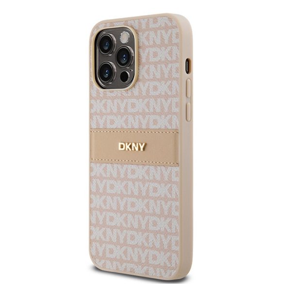 DKNY DKHCP14LPRTHSLP Leather Mono Stripe & Metal Logo tok iPhone 14 Pro - rózsaszín