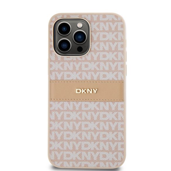 DKNY DKHCP14LPRTHSLP Leather Mono Stripe & Metal Logo tok iPhone 14 Pro - rózsaszín