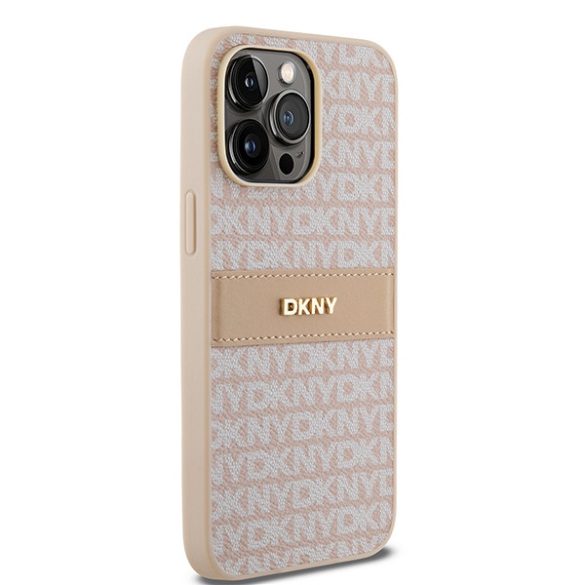 DKNY DKHCP14LPRTHSLP Leather Mono Stripe & Metal Logo tok iPhone 14 Pro - rózsaszín