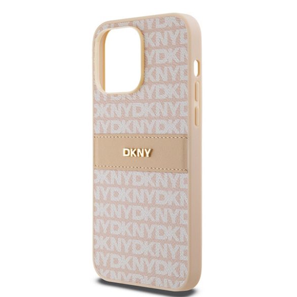 DKNY DKHCP14LPRTHSLP Leather Mono Stripe & Metal Logo tok iPhone 14 Pro - rózsaszín