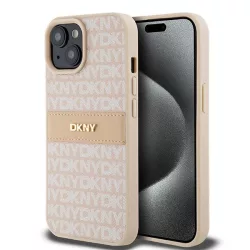   DKNY DKHCP15SPRTHSLP Leather Mono Stripe & Metal Logo tok iPhone 15 - rózsaszín