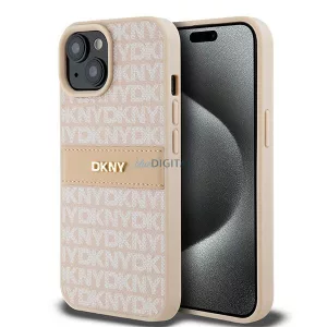 DKNY DKHCP15SPRTHSLP Leather Mono Stripe & Metal Logo tok iPhone 15 - rózsaszín