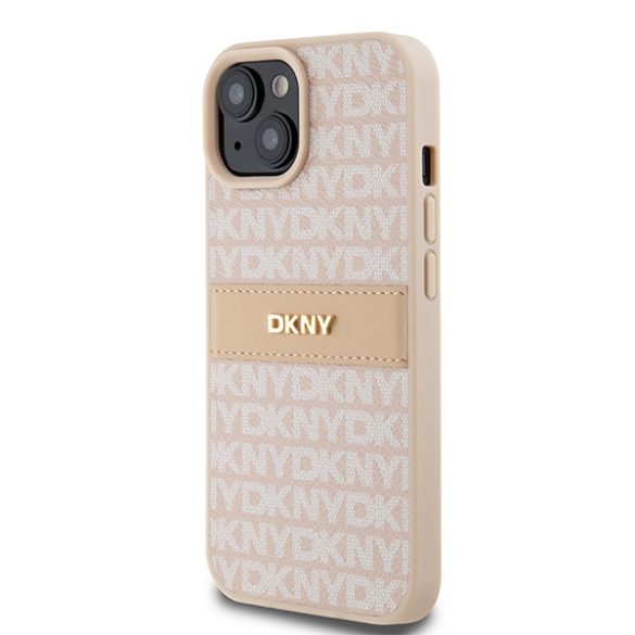 DKNY DKHCP15MPRTHSLP Leather Mono Stripe & Metal Logo Case tok iPhone 15 Plus / 14 Plus - rózsaszín