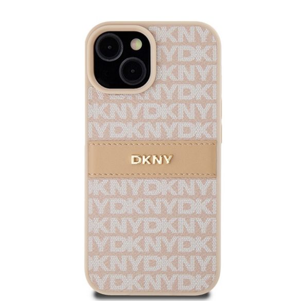 DKNY DKHCP15MPRTHSLP Leather Mono Stripe & Metal Logo Case tok iPhone 15 Plus / 14 Plus - rózsaszín