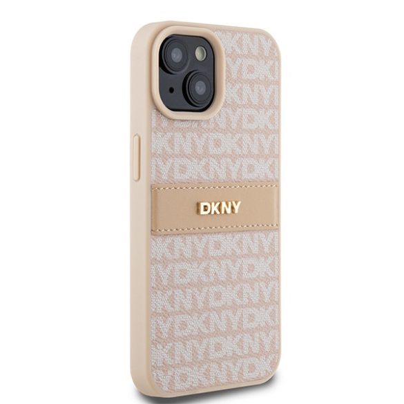 DKNY DKHCP15MPRTHSLP Leather Mono Stripe & Metal Logo Case tok iPhone 15 Plus / 14 Plus - rózsaszín