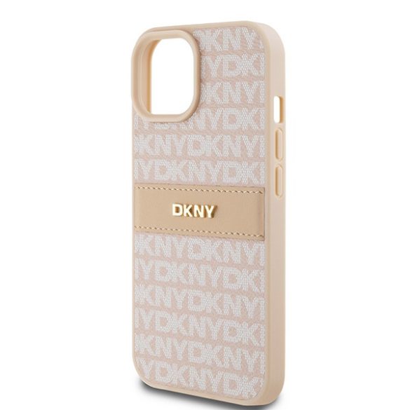 DKNY DKHCP15MPRTHSLP Leather Mono Stripe & Metal Logo Case tok iPhone 15 Plus / 14 Plus - rózsaszín