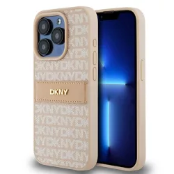   DKNY DKHCP15LPRTHSLP Leather Mono Stripe & Metal Logo tok iPhone 15 Pro - rózsaszín
