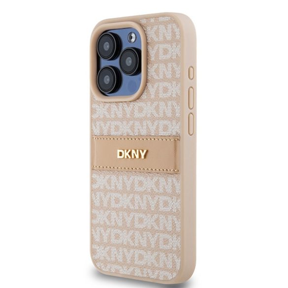 DKNY DKHCP15LPRTHSLP Leather Mono Stripe & Metal Logo tok iPhone 15 Pro - rózsaszín