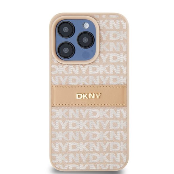 DKNY DKHCP15LPRTHSLP Leather Mono Stripe & Metal Logo tok iPhone 15 Pro - rózsaszín