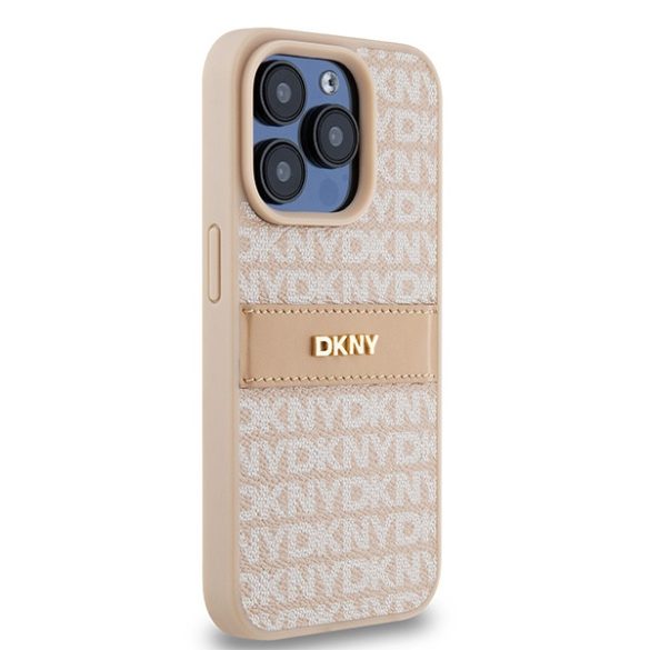 DKNY DKHCP15LPRTHSLP Leather Mono Stripe & Metal Logo tok iPhone 15 Pro - rózsaszín