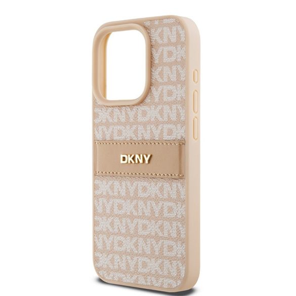 DKNY DKHCP15LPRTHSLP Leather Mono Stripe & Metal Logo tok iPhone 15 Pro - rózsaszín