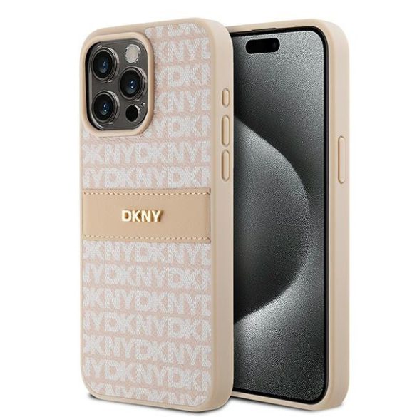 DKNY DKHCP15XPRTHSLP Leather Mono Stripe & Metal Logo tok iPhone 15 Pro Max - rózsaszín