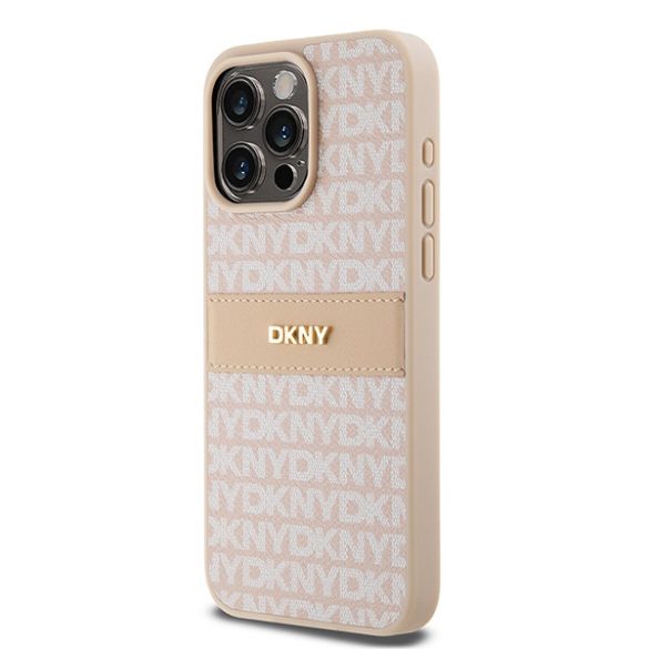 DKNY DKHCP15XPRTHSLP Leather Mono Stripe & Metal Logo tok iPhone 15 Pro Max - rózsaszín