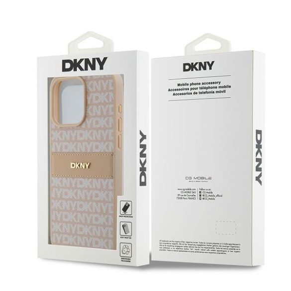 DKNY DKHCP15XPRTHSLP Leather Mono Stripe & Metal Logo tok iPhone 15 Pro Max - rózsaszín