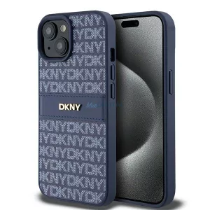 DKNY DKHCP15SPRTHSLB Leather Mono Stripe & Metal Logo tok iPhone 15 - kék
