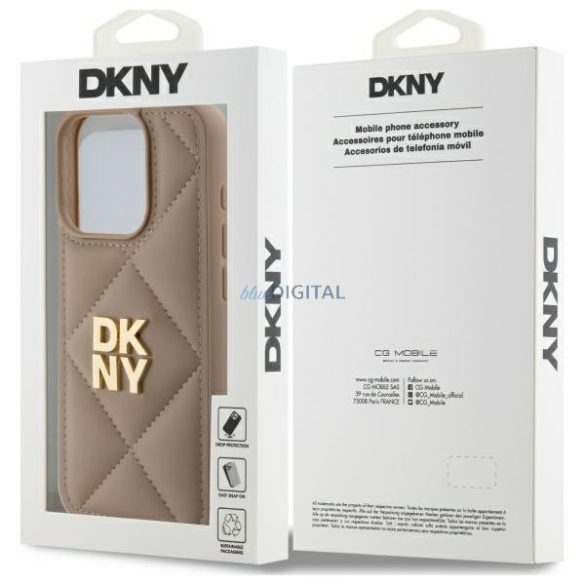 DKNY DKHCP15LPQDSLE Quilted Stack Logo tok iPhone 15 Pro - bézs