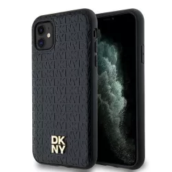   DKNY DKHMN61PSHRPSK Leather Monogram Pattern Metal Logo MagSafe-kompatibilis tok iPhone 11  - fekete