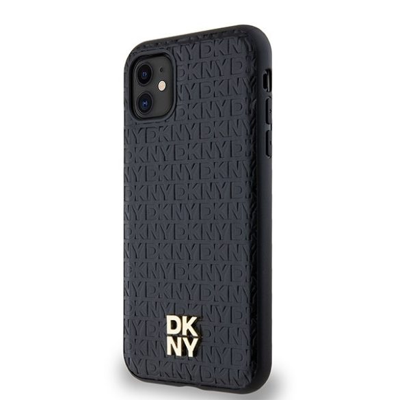 DKNY DKHMN61PSHRPSK Leather Monogram Pattern Metal Logo MagSafe-kompatibilis tok iPhone 11 / Xr - fekete